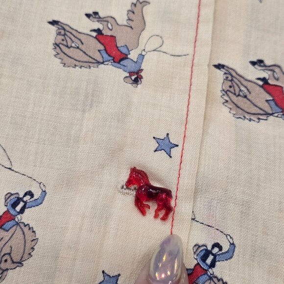 Cowboy Print Short Sleeve Button-Up Shirt With Horse Shaped Buttons - Picture 2 of 4